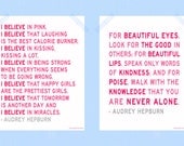 I Believe in Pink You Are Never Alone Print Set Two 11 x 14 Digital Prints Audrey Hepburn Quotes