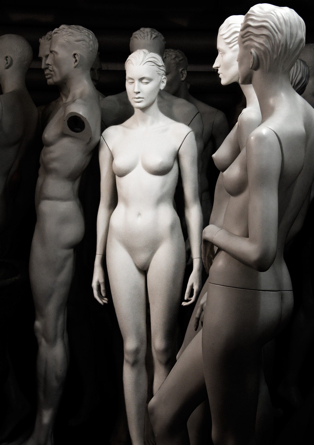 Black and White Photography Art Print / White Mannequins / Nude Sculpture / Sepia / Female DETACHED