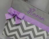 NEW ....CHEVRON  in Gray .. ..Light  PURPLE  Accents  ...   Diaper Bag ... Monogrammed  FReE