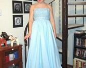 Vintage light blue sequined strapless gown - extra small/small