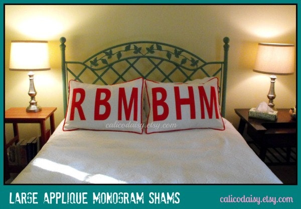 Set of Two - FILL'ER UP Large Applique Monogram Standard Pillow Shams - 20 x 26