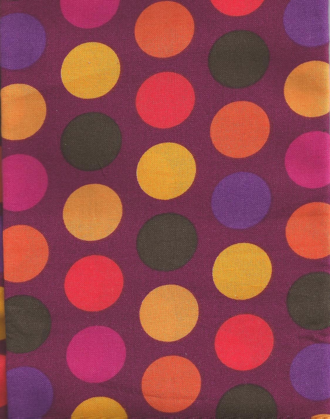 Purple, Orange, Yellow, Polka Dots 1/2 yard Cotton Fabric