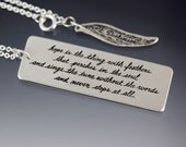 Emily Dickinson Necklace - etched sterling silver - inspirational quote necklace - hope is the thing with feathers