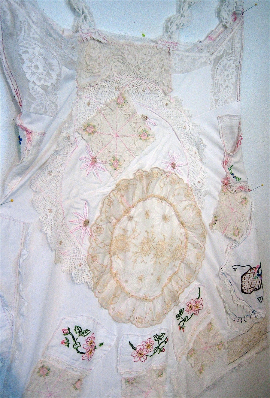 Vintage Slip DRESS  Refashioned Antique Linens Sz M