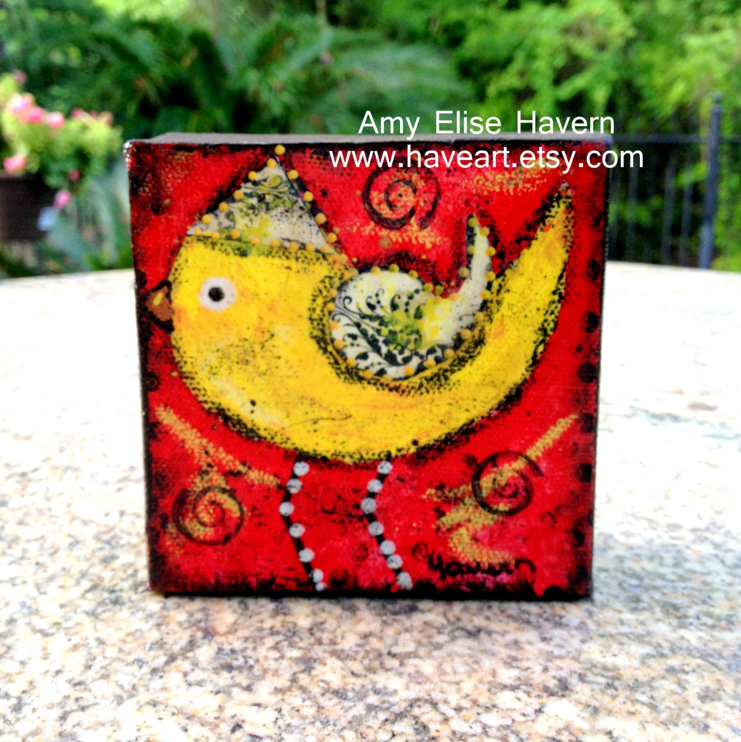 Sweet Little Lemon Yellow Red Bird original 4x4