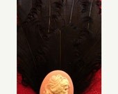 ON SALE Black , Black fascinator, 1920s flapper girl, Hollywood glam, Skull, Skeleton, skull fascinator,Skeleton cameo, skeleton fascinator