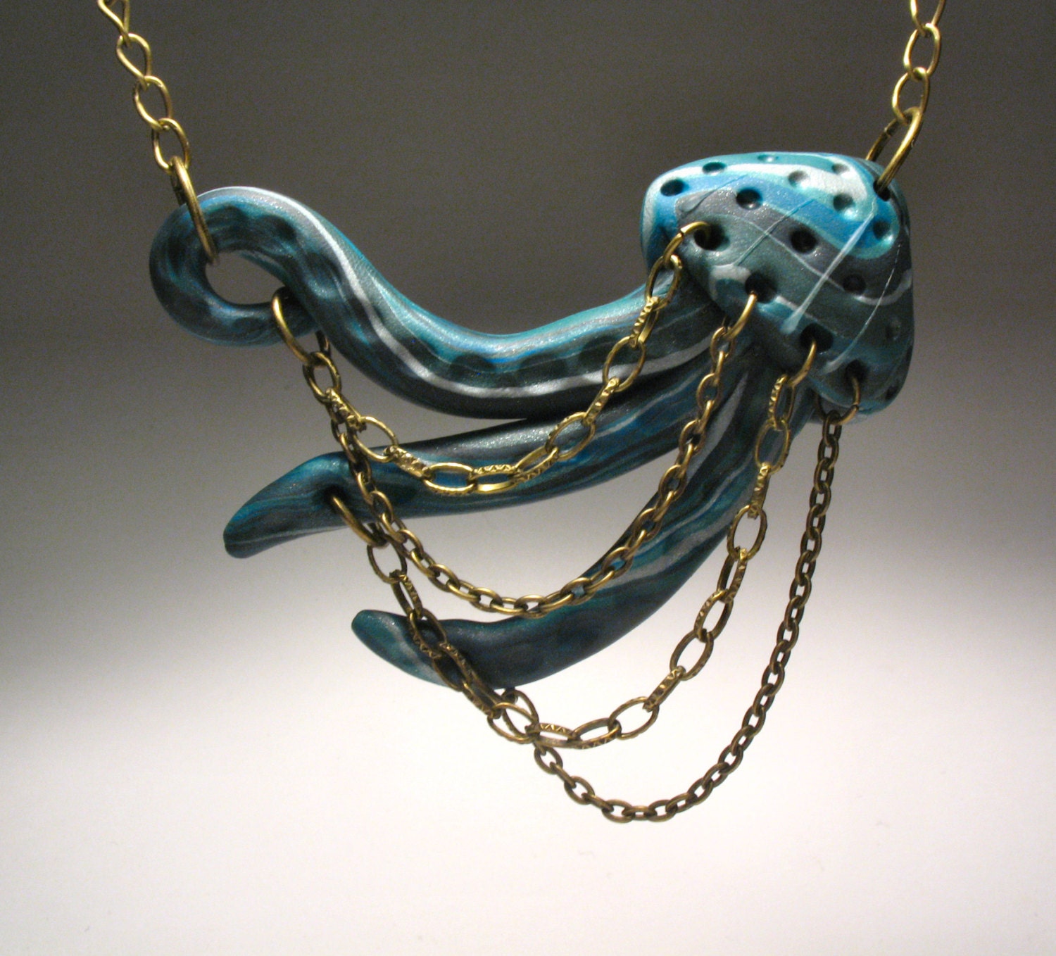 Jumping Jellyfish Necklace - Hand-sculpted, Polymer Clay, OOAK