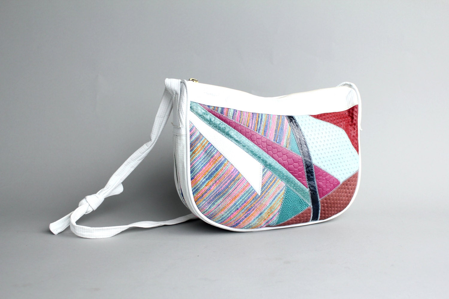 Vintage Large Geometric Leather Patchwork Hobo Bag