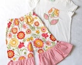 Ruffle Pants or Capris, Applique Shirt, Spring Flower Shirt, Lounge Set