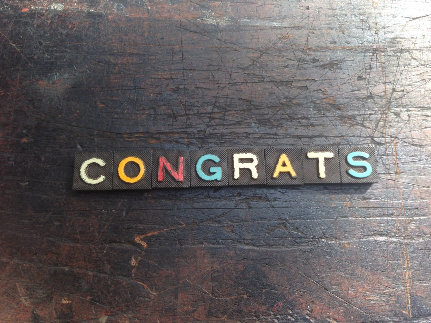 CONGRATS Vintage Wood Anagram Game Pieces,  Retro Home Decor, Gifts under 15, Graduation Gifts