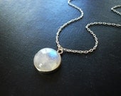 Moonstone Necklace in Sterling Silver - Bezel Set Smooth Rainbow Moonstone Pendant Necklace