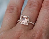 1.58ct Princess Peach sapphire diamond ring 14k rose gold diamond ring