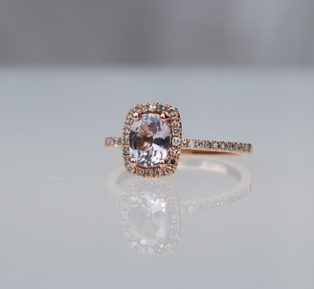 1ct Cushion ice  peach champagne sapphire in 14k rose gold diamond ring
