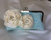 READY to ship Silk Lace Bridal Clutch, Bridesmaid Clutch, Wristlet, Bridesmaid Purse, Tiffany Blue, Something Blue