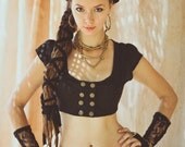 LINEN AMBER VEST  - Tribal Burlesque Cabaret Hippie Boho Belly dance top - Organic - Black - Size Medium/large - Av-K-2