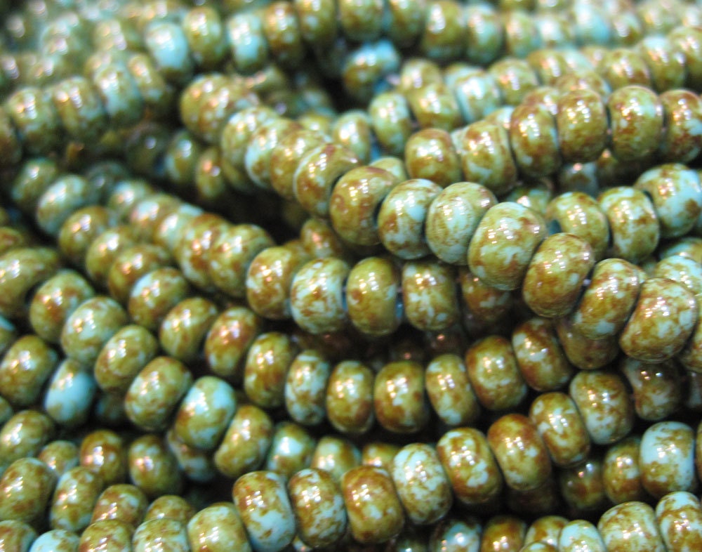 1/0 Opaque Turquoise Picasso Stone Look Czech Glass Seed Beads