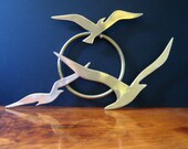 Brass seagulls. Vintage 1970s wall hanging.