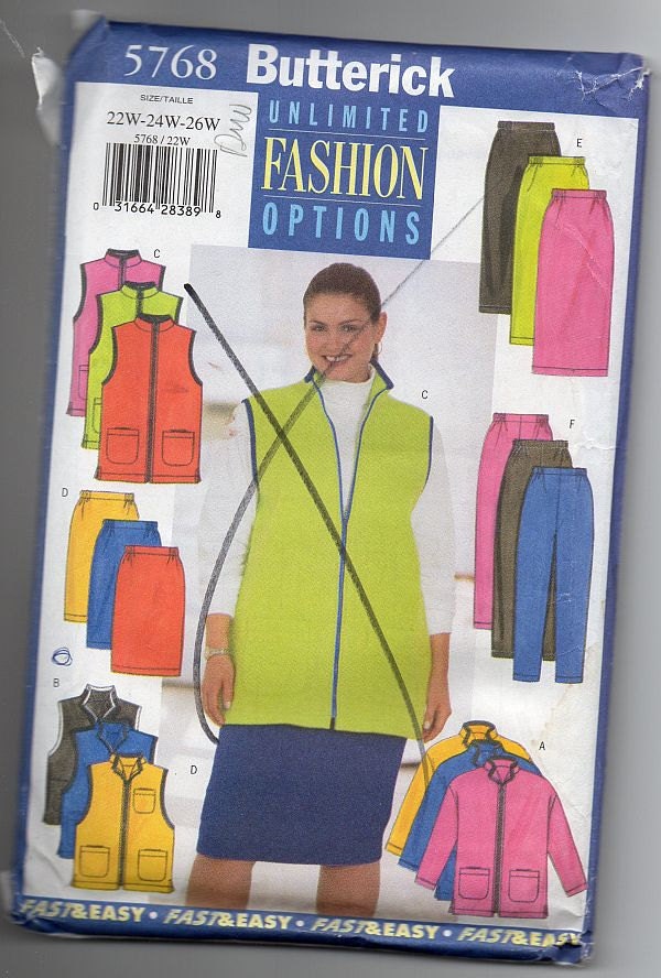 Pattern, Butterick 5768, Womans Separates, 22W to 26W