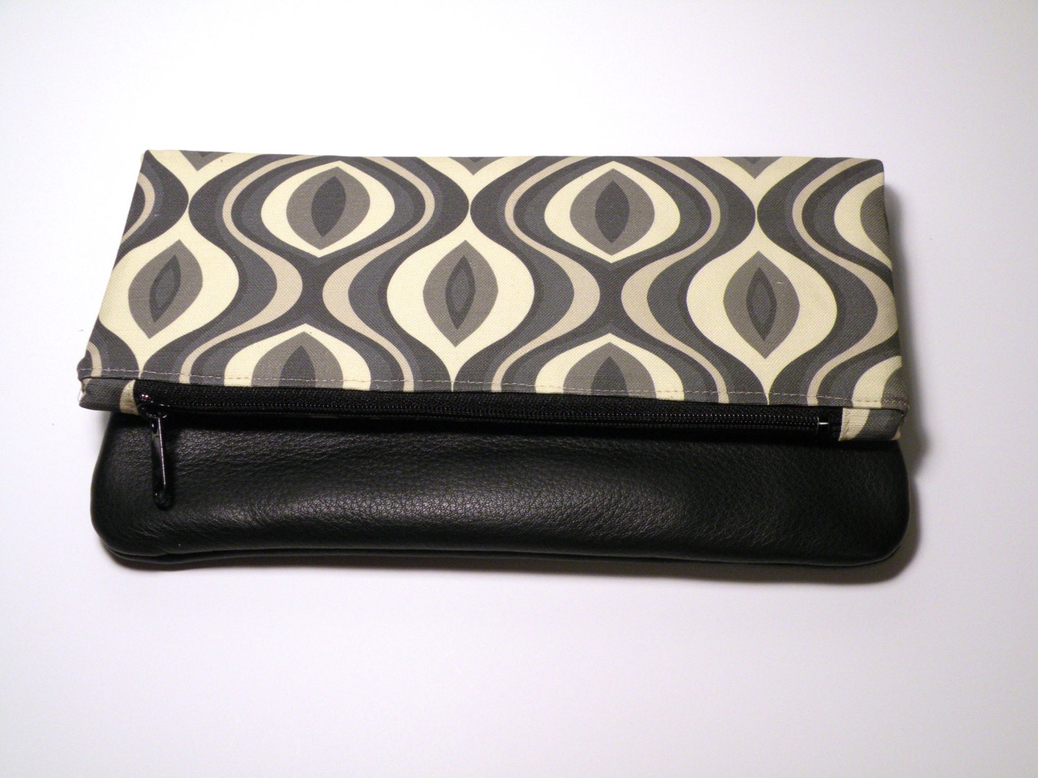 Foldover Clutch in Grey and Black