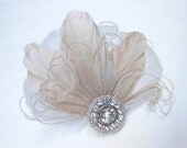 Champagne Bridal Hair Accessory, Ivory White, Feather Fascinator, Hair Clip, Unique bridal, Bridesmaids, Batcakes Couture