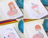 Sweet Treats Greeting Card Collection - 4 Illustrated Greeting Cards by Mel Stringer