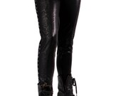Pants, Leggings, Black with Eyelets, Stretch, Gothic, Punk, RockStar, Dark Fusion Boutique