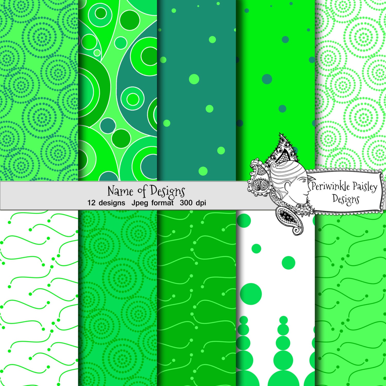 Scrapbooking Papers Lime Fizz Digital Download Green White