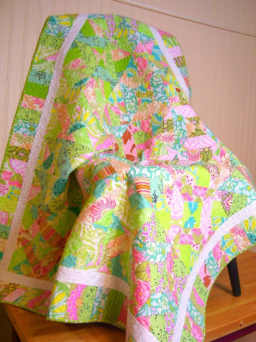 Contemporary Lap Quilt Lime Green Hot Pink Aqua Blue Amy Butler