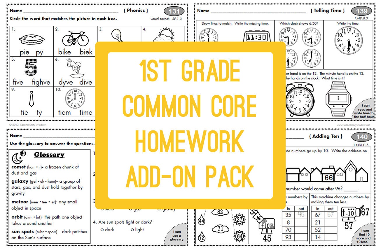 1st Grade Common Core Homework Add-on Pack