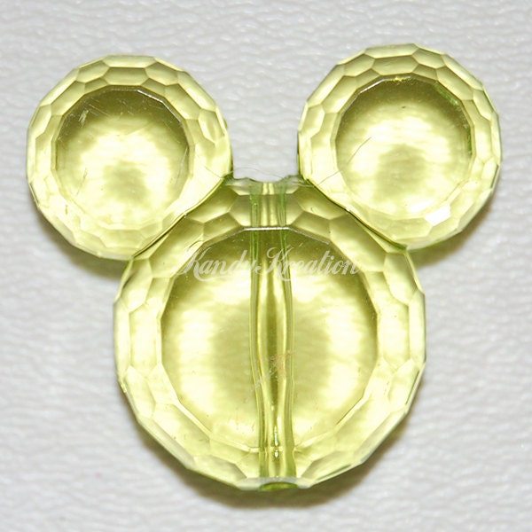 2 CRYSTAL GREEN 37mm BIG Mickey Mouse Beads Charm Faceted for Kandi Rave Raver Kandy Disneyland Disneyworld Disney Mouse Head Ears Diamond