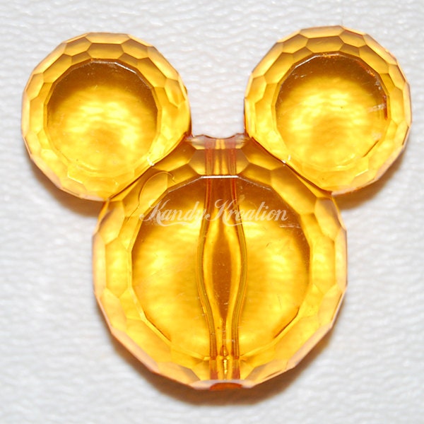 2 ORANGE 37mm BIG Mickey Mouse Beads Charm Faceted for Kandi Rave Raver Kandy Disneyland Disneyworld Disney Mouse Head Ears Crystal