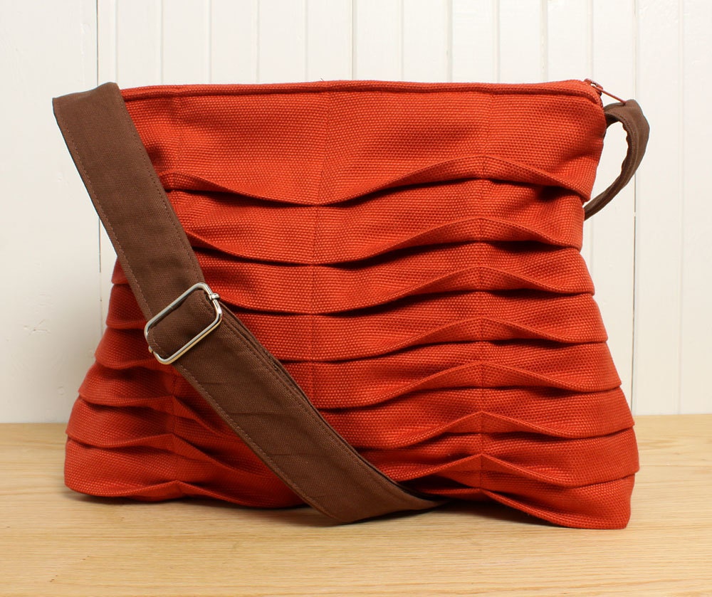 Crossbody Handbag Purse in Burnt Orange with Zipper Closure
