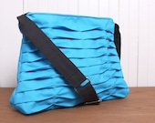 Crossbody Tote Handbag Purse in Bright Teal Blue with Zipper Closure
