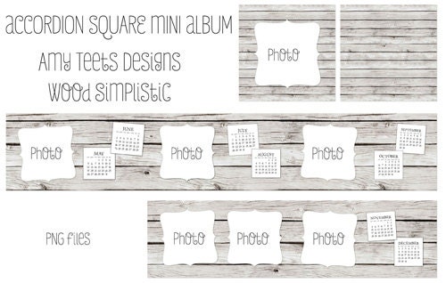 Accordion Square Mini Book Woodgrain Calendar Simple- Instant Download