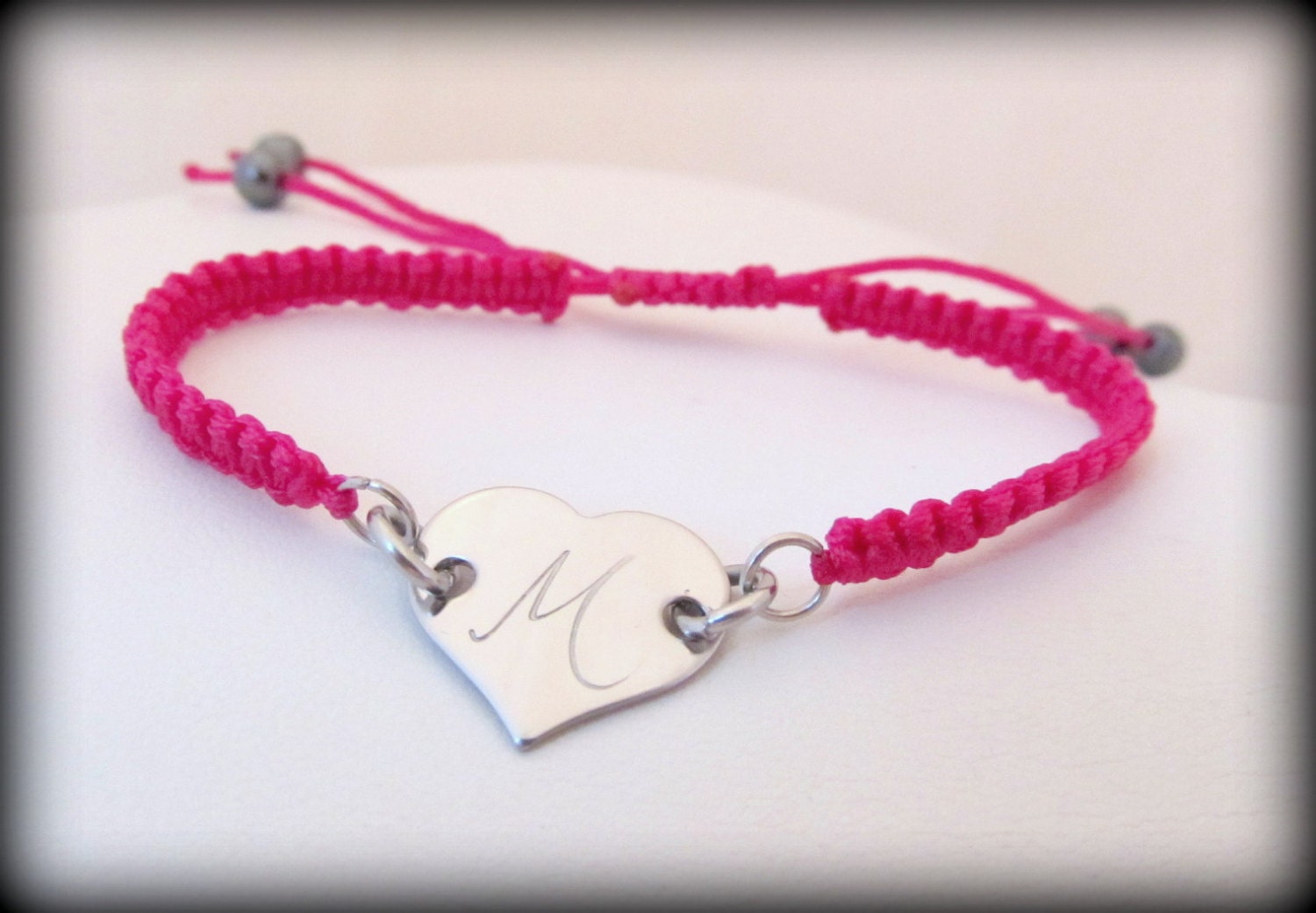 Hand Stamped Jewelry - Monogram Nylon Bracelet - Adjustable Pink or Black