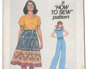 Vintage sewing pattern gathered skirt, blouse, and pants - 1970s Simplicity 7862 - 35 bust