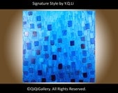 Blue Abstract Original Modern Heavy Texture Palette Knife Painting Blue Wall Decor "Glacier" by QIQIGALLERY