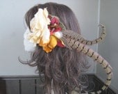 Rose pheasant feather hair flower hair clip fascinator
