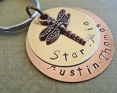 Personalized Dragonfly Keychain - Hand-Stamped  Keychain- Custom Name  - K9