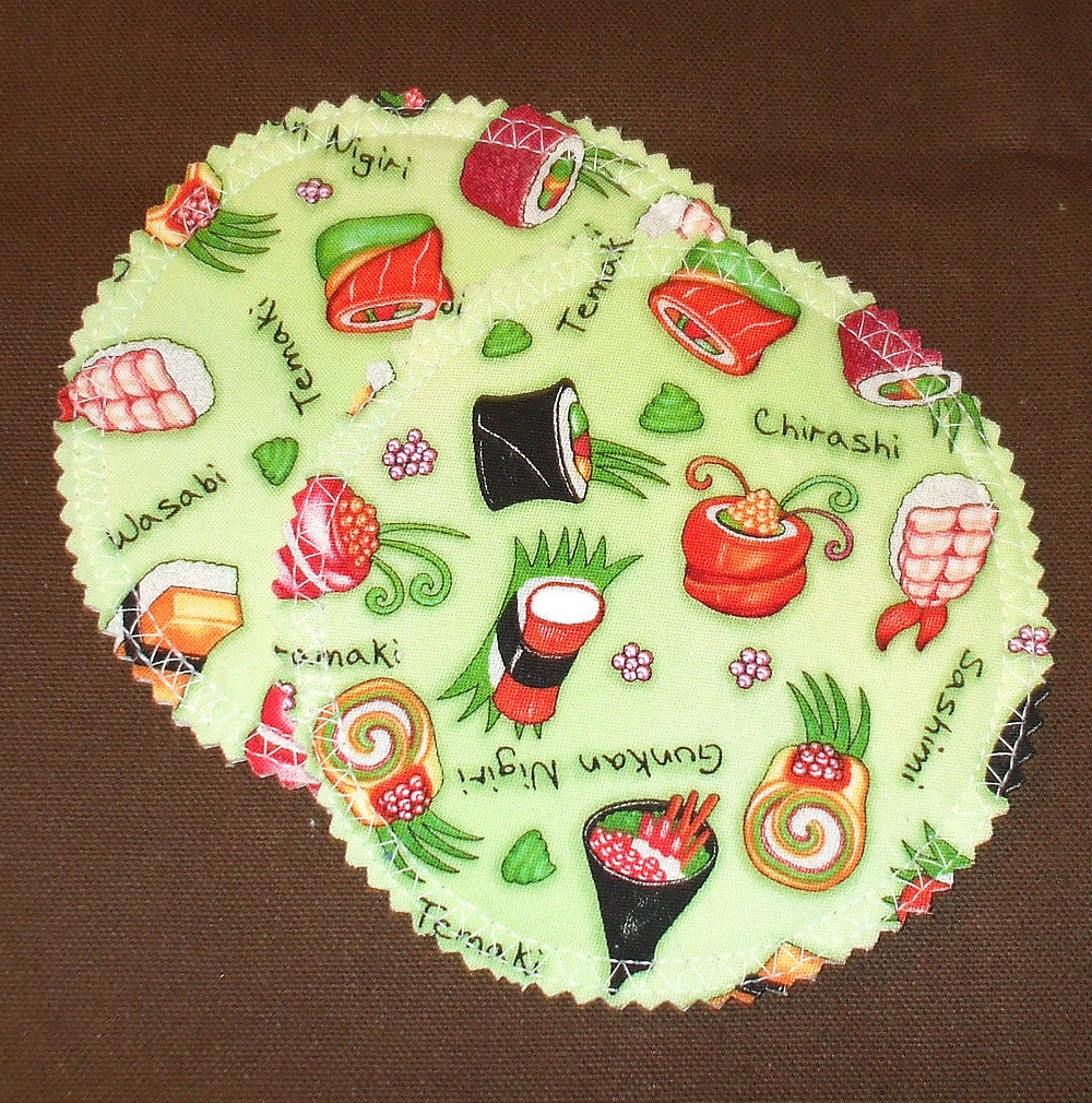 Nursing Pad Set in Bamboo and Organic Cotton with Waterproof PUL in Chopsticks Please - quilter's cotton print