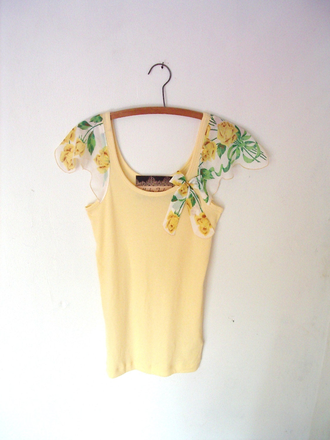 pale yellow rosette woodland boho chic t shirt tank top blouse rustic cowgirl country prairie summer clothing hankie tankie hankietankie