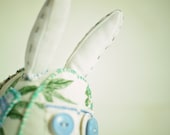 Loved - a primitive green hand stitched vintage fabric softie with vintage button eyes