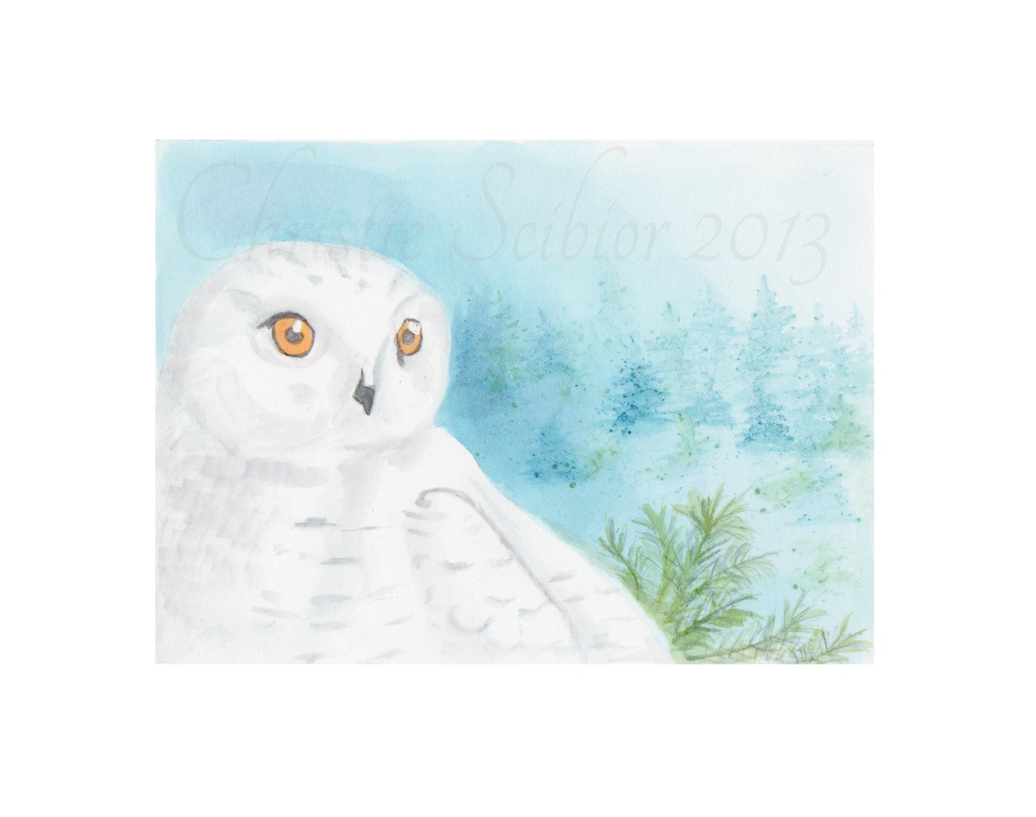 Owl Bird Aviary Watercolor painting Art PRINT Woodland rustic Cottage Chic 8x10 Archival Home Decor