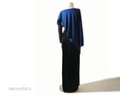 Vintage Bill Tice Draped Maxi Dress - Vintage Royal Blue Black Jersey Designer Dress