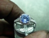 AAA Natural 1.15ct  Unheated Ceylon Blue Sapphire 6.51 mm Round  set in 14K white gold Halo engagement ring with .40 carats of diamonds 1554