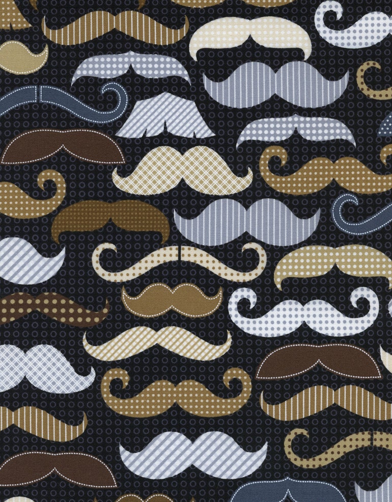 MOUSTACHES Black Brown Grey Novelty MUSTACHE Mustaches Moustache Cotton Quilt Fabric - by the Yard