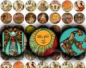 TINY TAROT - Digital Printable Collage Sheet - Renaissance Fortune Telling, Vintage Occult Magic, 1" Circle, 25 mm, Instant Download