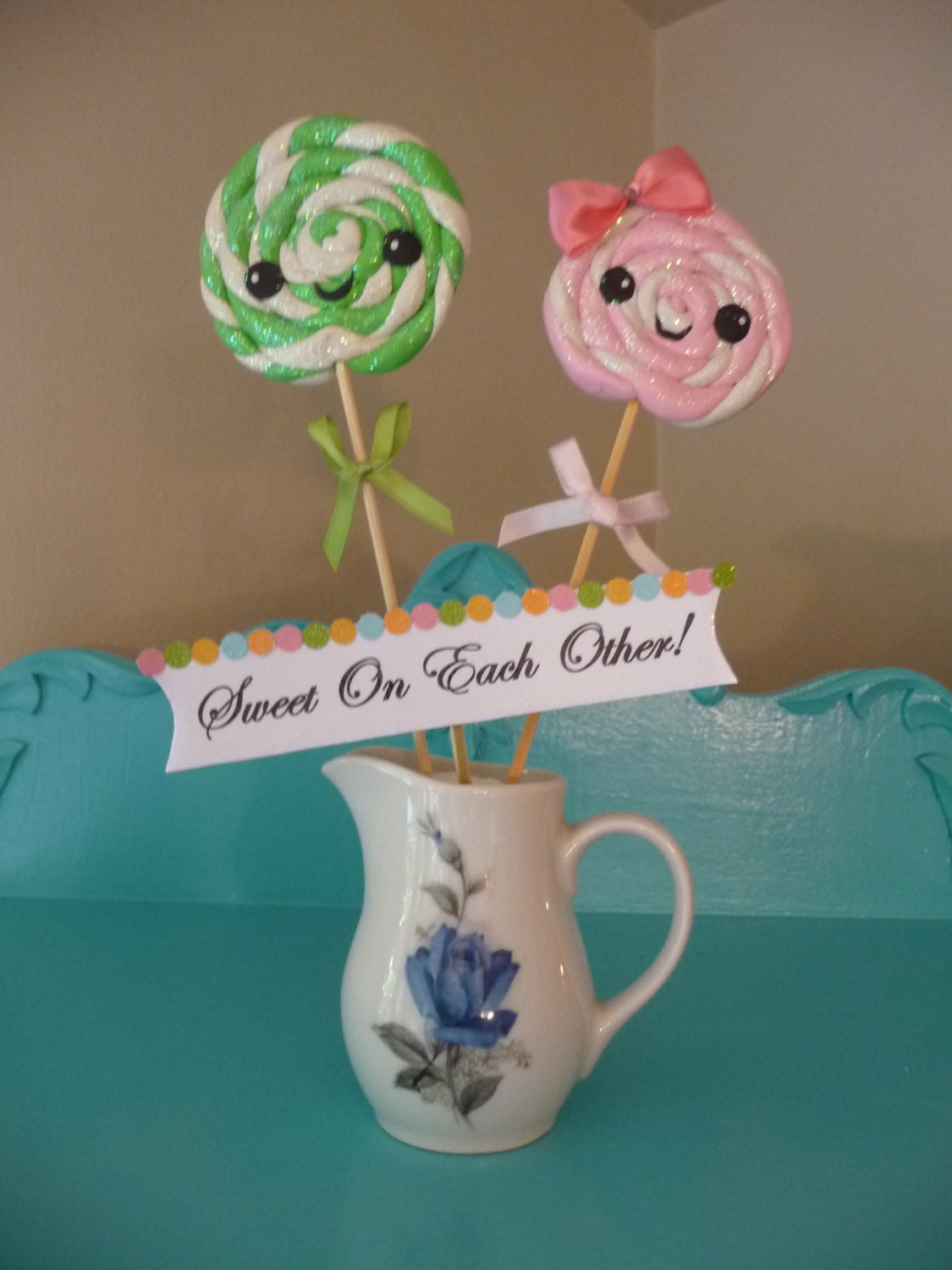 OOAK Simple and Sweet Lollipop Wedding Cake Topper Keepsakes Sweet On Each Other