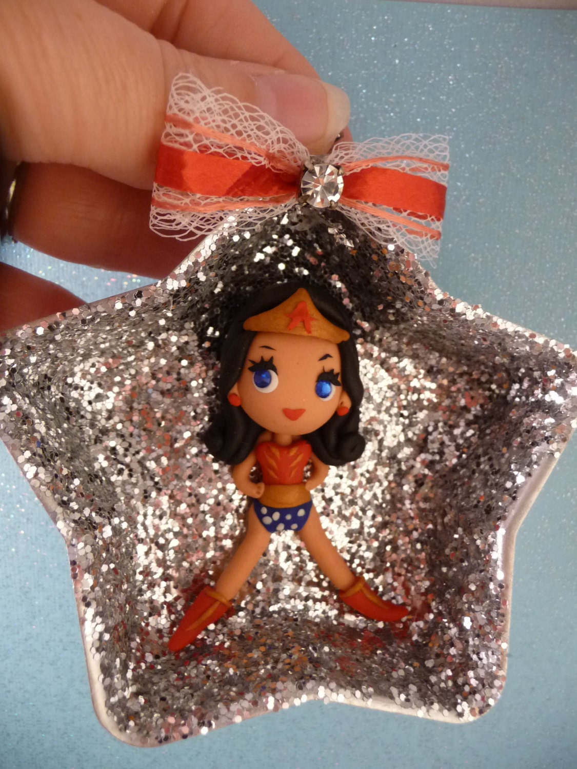 Sweet OOAK Wonder Woman Patriotic Ornament