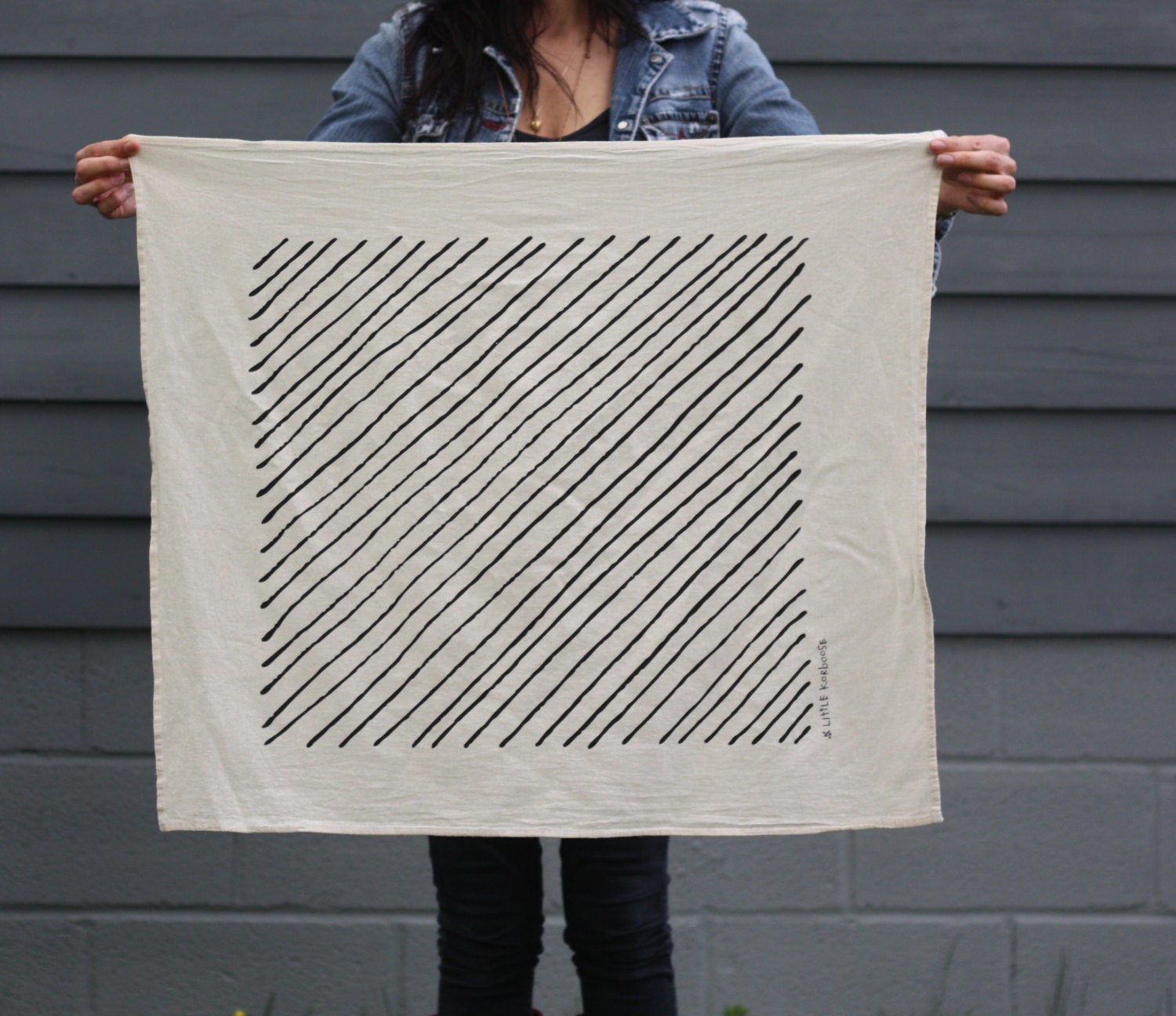 Tea Towel - Screen Printed Organic Cotton Flour Sack Towel - Soft and Absorbent Dish Towel - Diagonal Stripe, Chevron or Plaid